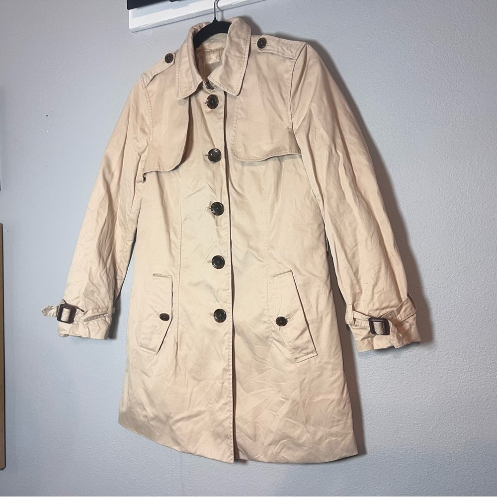 Banana Republic Trench Coat Tan Beige Women's Petite Medium Cotton Short